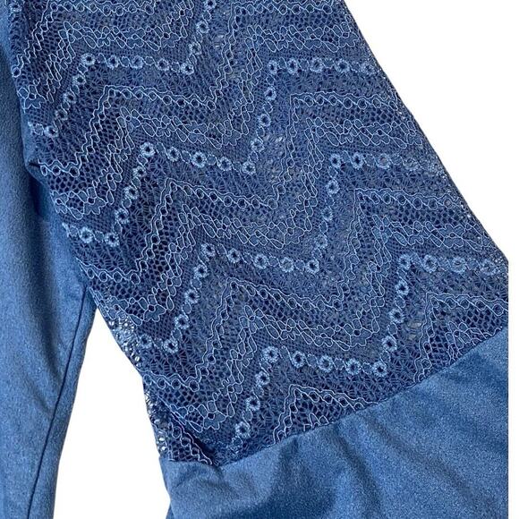 Boho Chic Faux Suede Top Womens XL Lace Feminine Cell Sleeve Office Casual Flowy - Picture 2 of 6